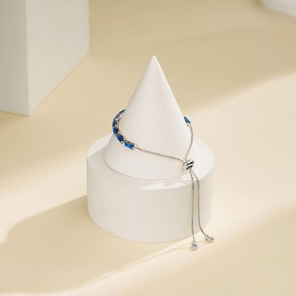 Tennis Bracelet 14K White Gold Plated Blue Cubic Zirconia Bracelet CZ Gift - Picture 4 of 6